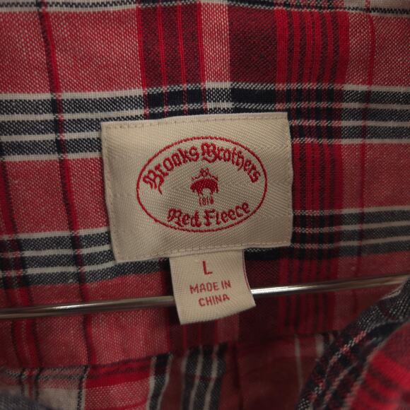 Brooks Brothers Shirt Mens L Red Black Plaid Linen Blend Long Sleeve Button Down - Picture 10 of 11